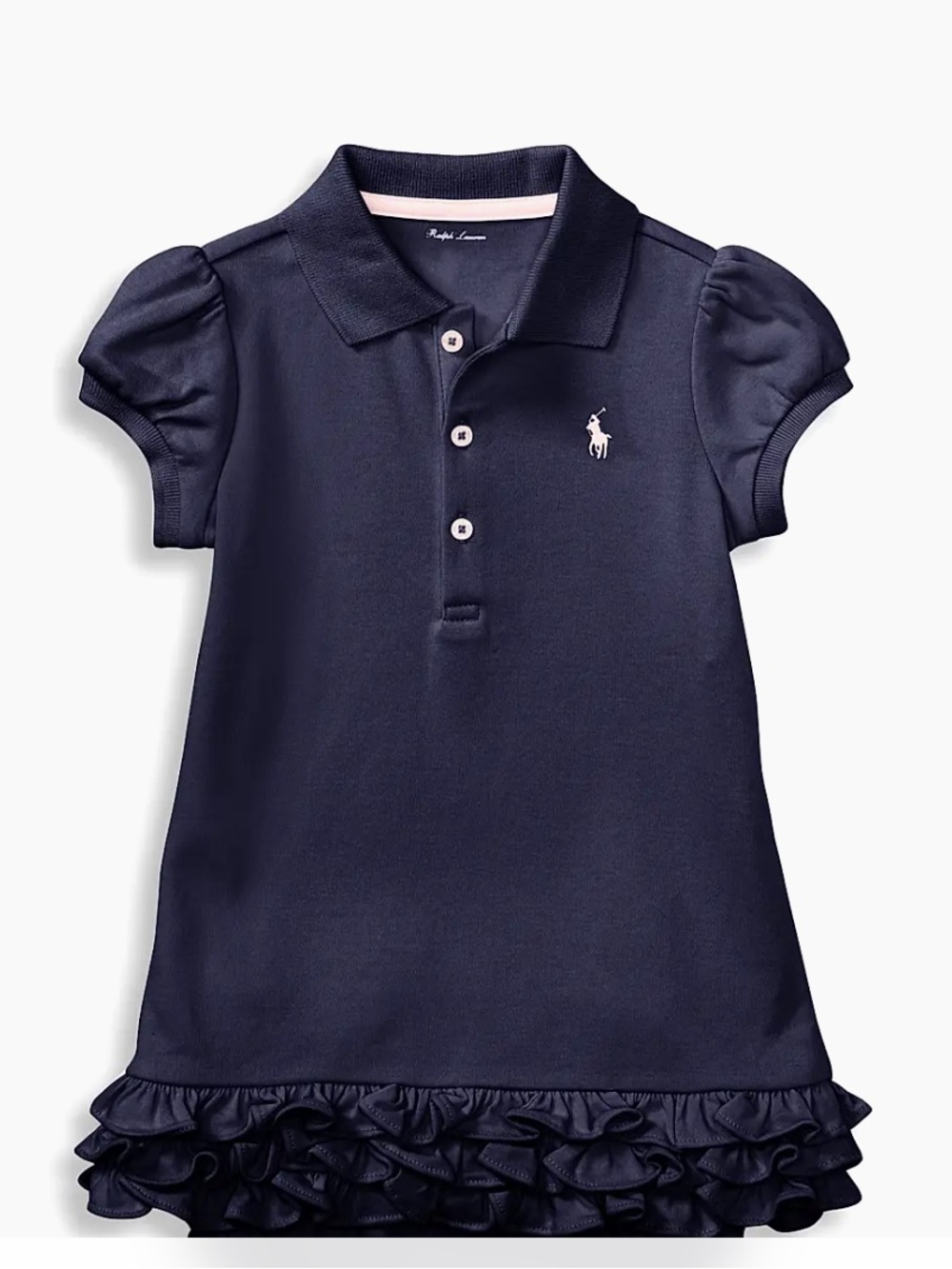 Ralph Lauren Navy Ruffle Hem Polo Dress Sz 6 Mo